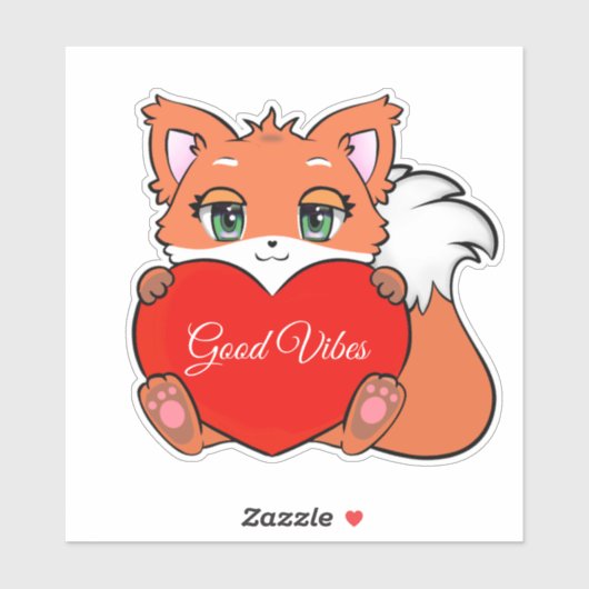 Cute Baby Fox met Heart Good Vibes Sticker (Vel)