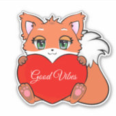 Cute Baby Fox met Heart Good Vibes Sticker (Voorkant)