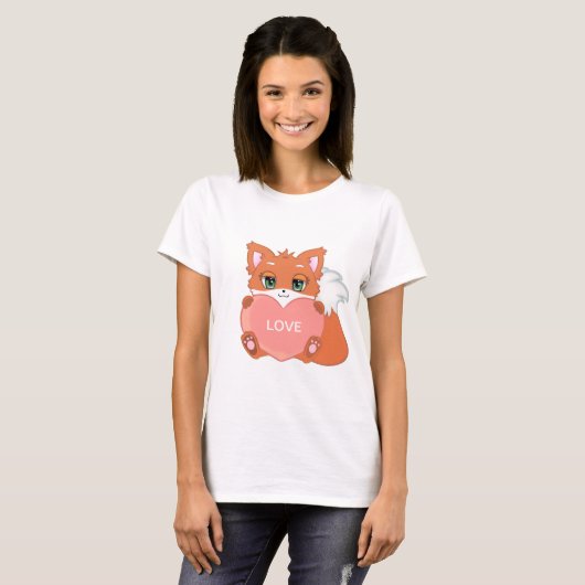Cute Baby Fox met Heart T-Shirt (Voorkant volledig)