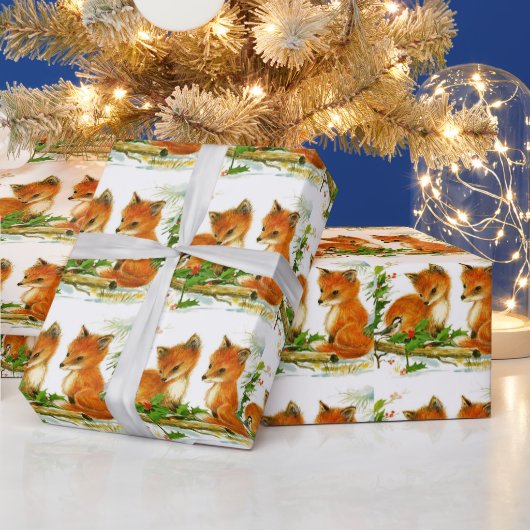 Cute Baby Fox retro Wrapping Paper Cadeaupapier (Feestdagen)