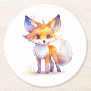 Cute Baby Fox Round Paper Onderzetter