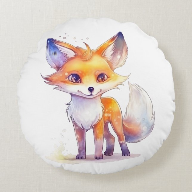 Cute Baby Fox Round Pillow Rond Kussen (Voorkant)