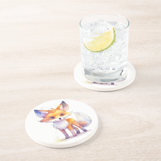 Cute Baby Fox Sandstone Onderzetter (Zijkant)