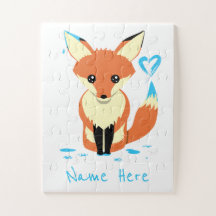 Cute Baby Fox schildert Blue Heart Name Puzzle
