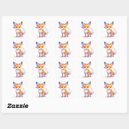 Cute Baby Fox Square Stickers (Vel)