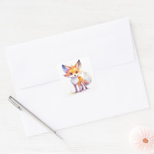 Cute Baby Fox Square Stickers (Envelop)