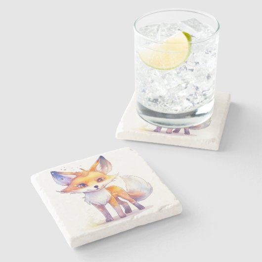 Cute Baby Fox Stone Onderzetter (Zijkant)