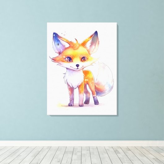Cute Baby Fox Stretched Canvas Print (Insitu (Houten vloer))