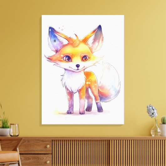Cute Baby Fox Stretched Canvas Print (Insitu (Woonkamer))