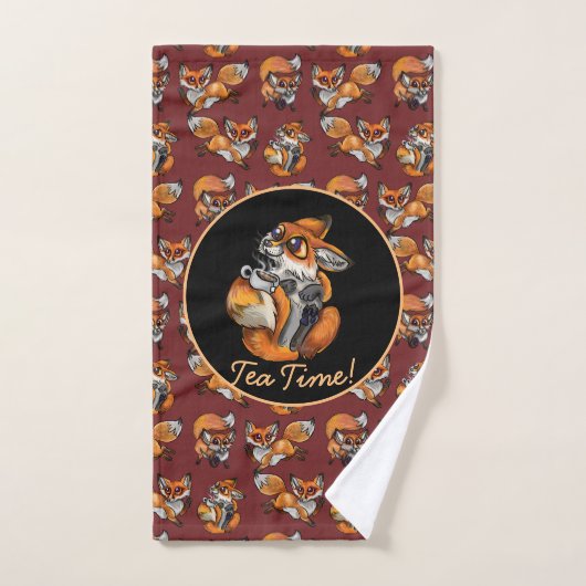 Cute Baby Fox Tea Time! Handdoek (Handdoek)