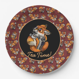 Cute Baby Fox Tea Time! Papieren Bordje