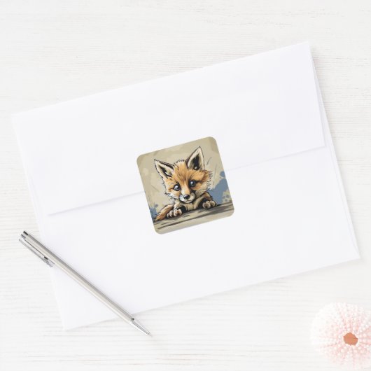 Cute baby fox vierkante sticker (Envelop)