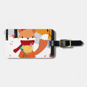 Cute baby fox wolf girl in happy time bagagelabel