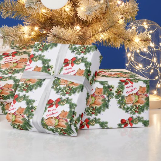 Cute Baby foxes in kerstfeestdagen Cadeaupapier (Feestdagen)