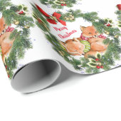 Cute Baby foxes in kerstfeestdagen Cadeaupapier (Rol Hoek)