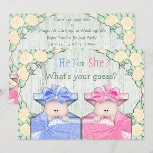 Cute Baby Gender onthullen partijbaby's in dozen Kaart (Voorkant / Achterkant)