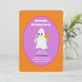 Cute Baby Ghost Halloween Birthday Invitation Kaart (Staand voorkant)