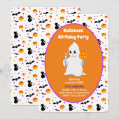 Cute Baby Ghost Halloween Birthday Invitation Kaart (Voorkant / Achterkant)