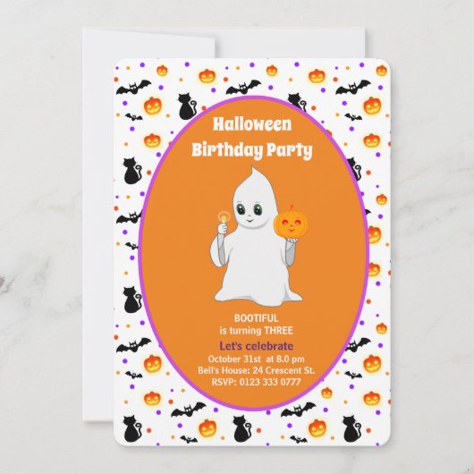 Cute Baby Ghost Halloween Birthday Invitation Kaart (Voorkant)