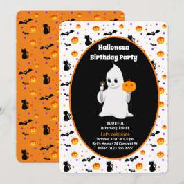 Cute Baby Ghost Halloween Birthday Invitation Kaart