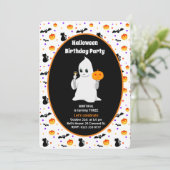 Cute Baby Ghost Halloween Birthday Invitation Kaart (Staand voorkant)