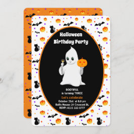 Cute Baby Ghost Halloween Birthday Invitation Kaart