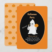 Cute Baby Ghost & Pumpkin Halloween Invitation Kaart (Voorkant / Achterkant)