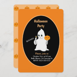 Cute Baby Ghost & Pumpkin Halloween Invitation Kaart
