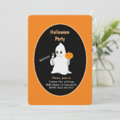 Cute Baby Ghost & Pumpkin Halloween Invitation Kaart (Staand voorkant)