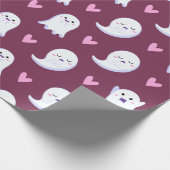 Cute Baby Ghost & Roze Heart Pattern Spooky Funny Cadeaupapier (Hoek)