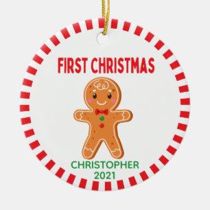 Cute Baby GingerbrooBoy Foto eerste kerstmis Keramisch Ornament