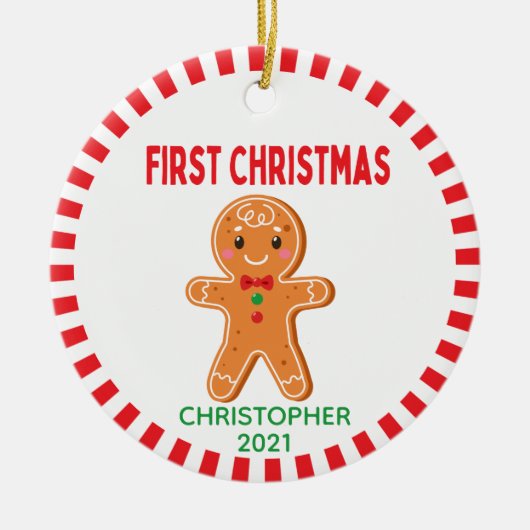Cute Baby GingerbrooBoy Foto eerste kerstmis Keramisch Ornament (Voorkant)