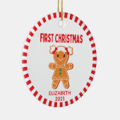 Cute Baby Gingerbrood Girl Foto Eerste Kerstmis Keramisch Ornament (Rechts)