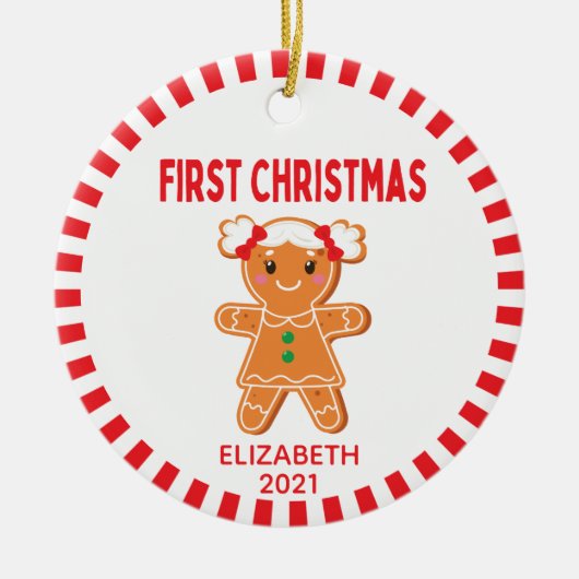 Cute Baby Gingerbrood Girl Foto Eerste Kerstmis Keramisch Ornament (Voorkant)