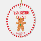 Cute Baby Gingerbrood Girl Foto Eerste Kerstmis Keramisch Ornament (Links)