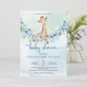 Cute baby giraferblauwe bloemen eucalyptus baby kaart (Staand voorkant)