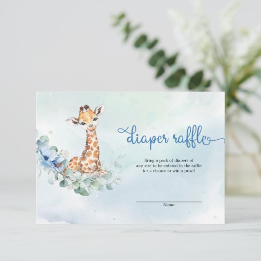 Cute baby giraferblauwe bloemen eucalyptus informatiekaartje (Staand voorkant)