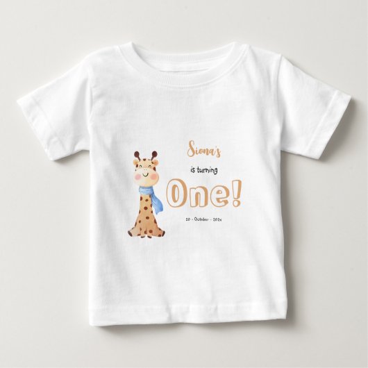 Cute Baby Giraffe 1e Verjaardag Baby T-shirt (Voorkant)