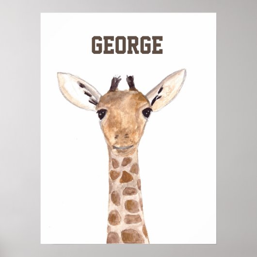 Cute baby giraffe animals watercolor Jungle Poster (Voorkant)