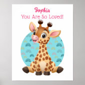 Cute Baby Giraffe Art, Child's Name & Message Poster (Voorkant)