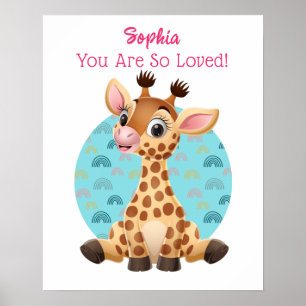 Cute Baby Giraffe Art, Child's Name & Message Poster