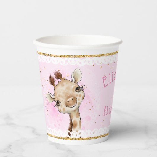 Cute Baby Giraffe Birthday Paper cup Papieren Bekers (Voorkant)