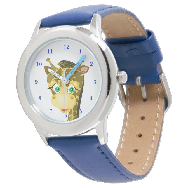 Cute Baby Giraffe - blauw Horloge (Gekanteld)