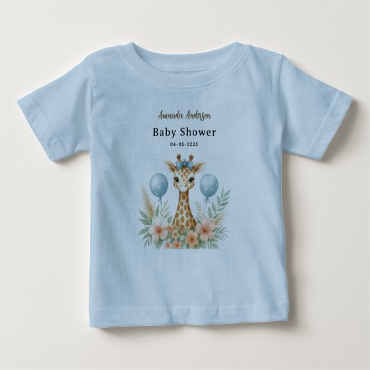 Cute Baby Giraffe Boy Baby Shower | Blue Safari (Voorkant)