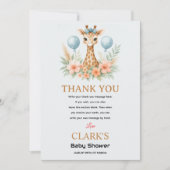 Cute Baby Giraffe Boy Baby Shower | Blue Safari Bedankkaart (Voorkant)