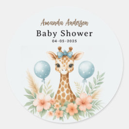 Cute Baby Giraffe Boy Baby Shower | Blue Safari Ronde Sticker