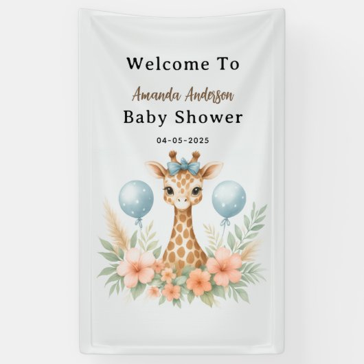 Cute Baby Giraffe Boy Baby Shower | Blue Safari Spandoek (Verticaal)