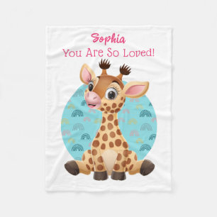 Cute Baby Giraffe Cartoon, Kindernaam & Bericht Fleece Deken