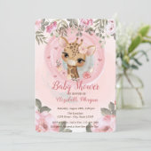 Cute Baby Giraffe Floral Baby shower Uitnodiging (Staand voorkant)