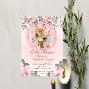 Cute Baby Giraffe Floral Baby shower Uitnodiging